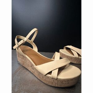Franco Sarto Platform Sandals 8.5 Cork Wedge Y2K Boho Beach Resort Vacation Tan